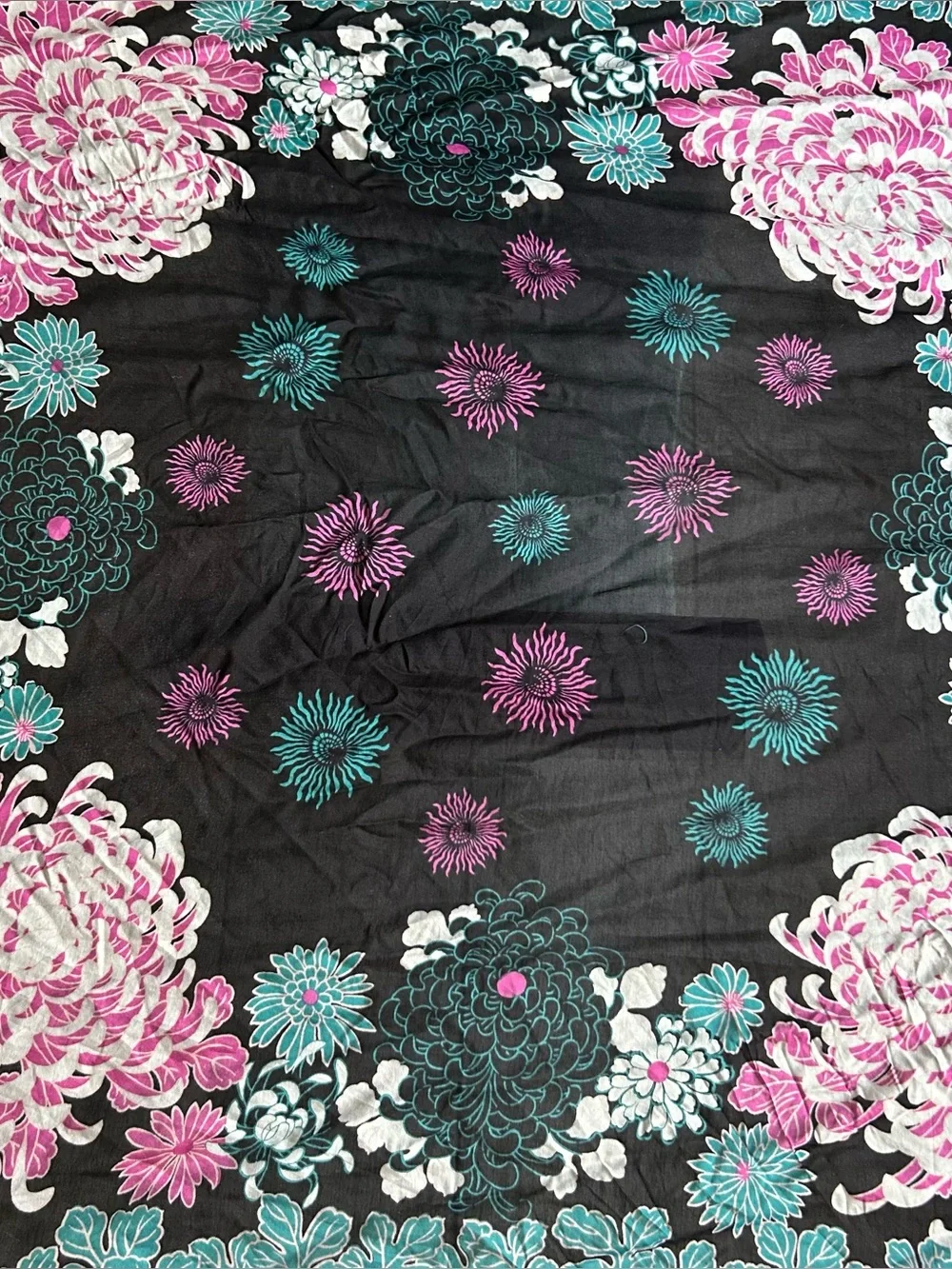 Women’s Black Floral Print Skarf with Teal & Pink Accents